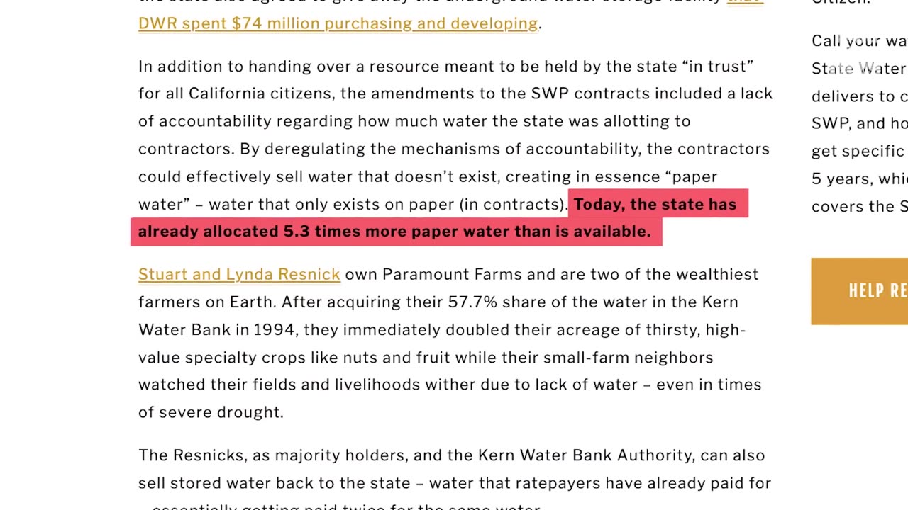 Guess who owns and controls 94% of the water in California?