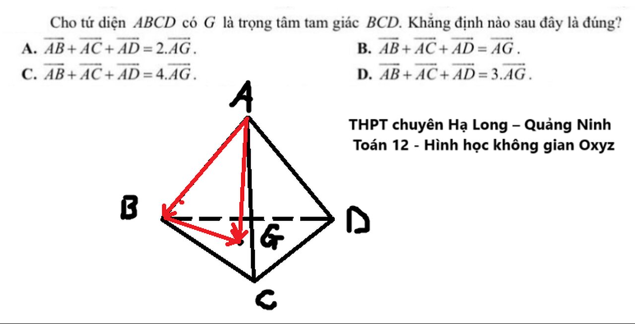 THPT chuyên Hạ Long – Quảng Ninh: Cho tứ diện ABCD có G là trọng tâm tam giác BCD. Khẳng định đúng