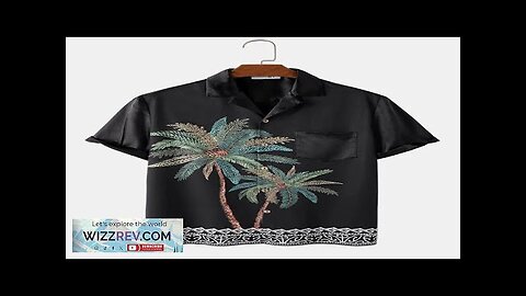 Mens Coconut Tree Print Revere Collar Vacation Short Sleeve Shirts Black Review