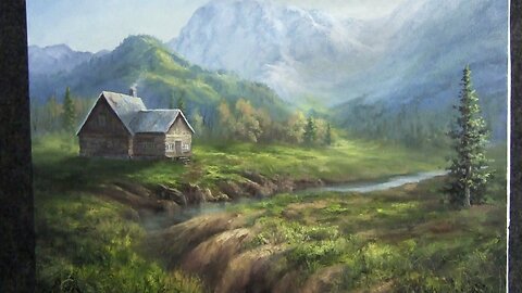 Oil Painting | Mountain Cabin | Landscape