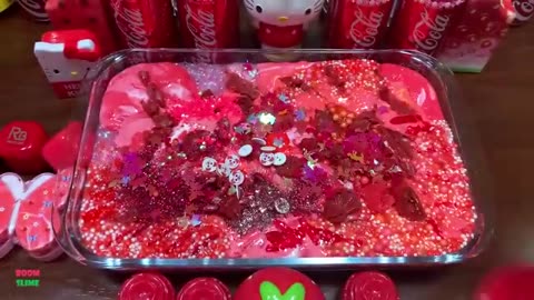 Red coke slime festival of colours mixing and gitter into isme