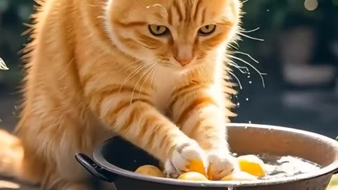 Orange Cat Cooking Potato