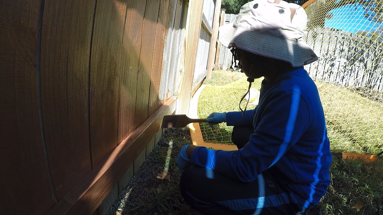 Blasian Babies Brother Helps DaDa Apply Wood Stain To The Fence Of The Spring Break 2024 House!