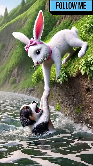 Rabbits Helps a Little puppy