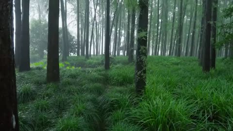 The beautiful forest is raining