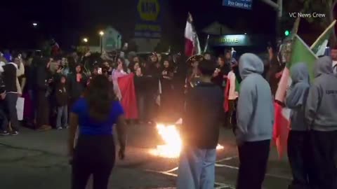 People Protesting Mass Deportations BURN THE AMERICAN FLAG