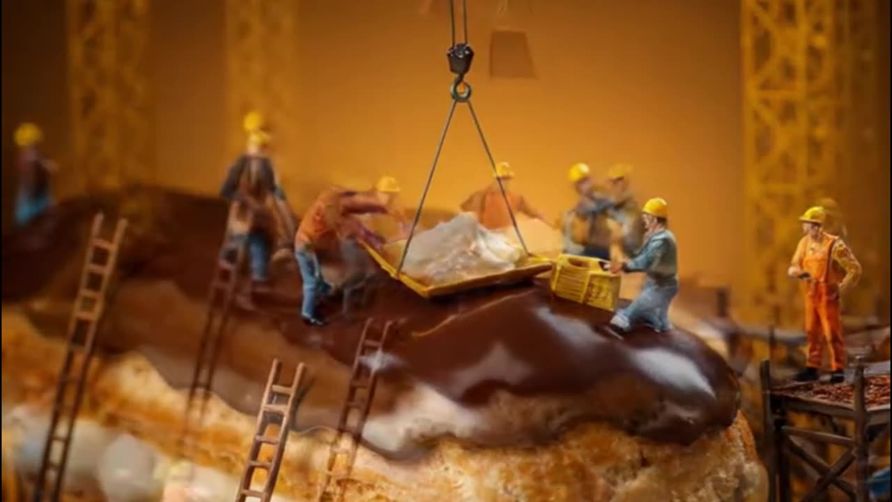 Miniature workers are building a giant annex. I think it looks delicious.