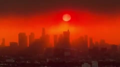 An apocalyptic sunrise in Los Angeles, California