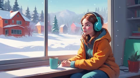 Study day in a coffee shop lofi, snowy day relaxing study lofi, hopeful and peaceful (study/relax)