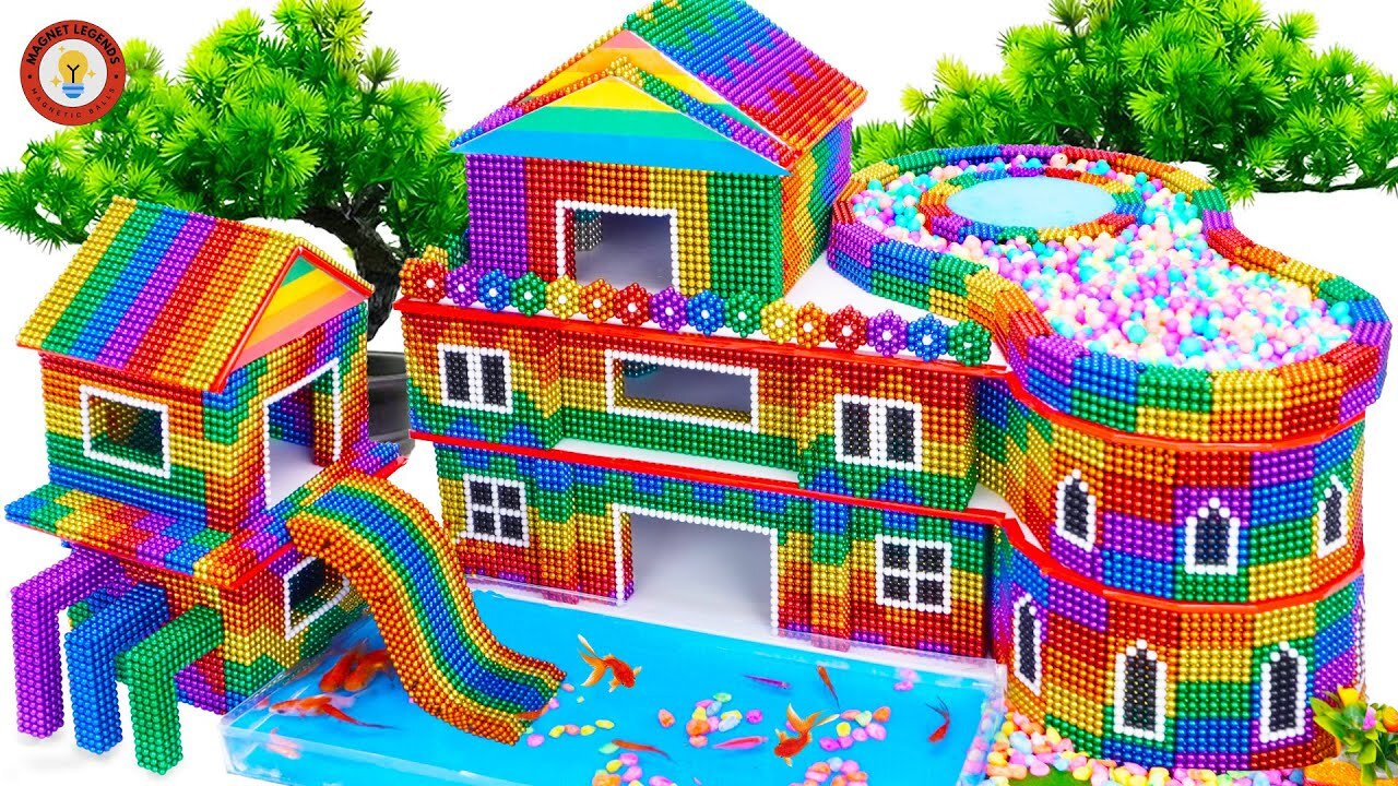 Building My DREAM Luxury Villa with a Swimming Pool Using MAGNETIC BALLS