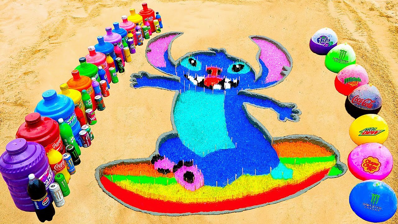 How to make Rainbow Stitch with Orbeez, Balloons of Coca Cola, Mtn Dew, Monster, Fanta and Mentos