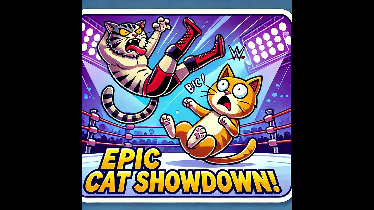"Epic Cat Showdown: One Kitty Dropkicks the Other in WWE Wrestling Style!"