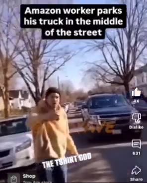 Amazon worker parks right in the middle of the street