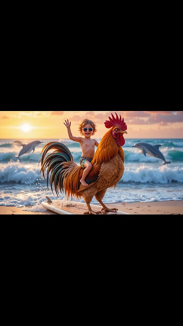 Cuteness Overload: Baby Surfing on a Rooster! 🐔🏄‍♂️🌟