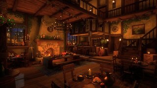 Stormy Tavern | Medieval Night Ambience | Fireplace, Wind, Rain & Thunder Sounds