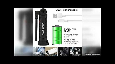 COB LED Work Light Dimmable USB Rechargeable LED Flashlight Inspection Lamp Review