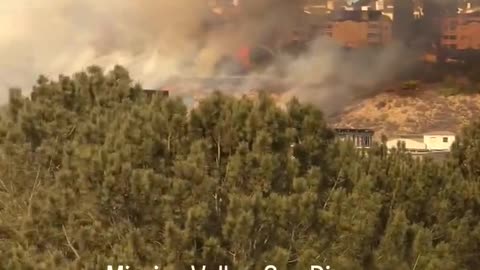 Mission Valley is in the center of San Diego, California and it’s now on fire next to