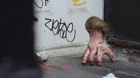 Horror hand moving in the street