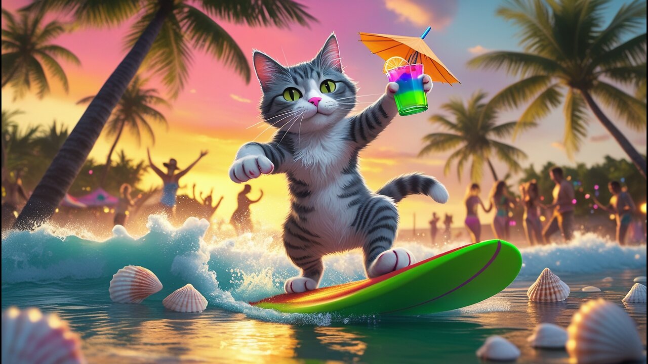 😻Cat videos funny dance 💃😃 In Beach Party #funnycats #dancingcat #catlovers