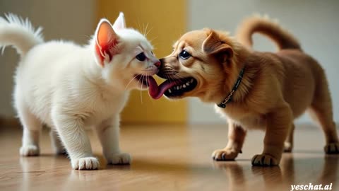 Funny cat and dog