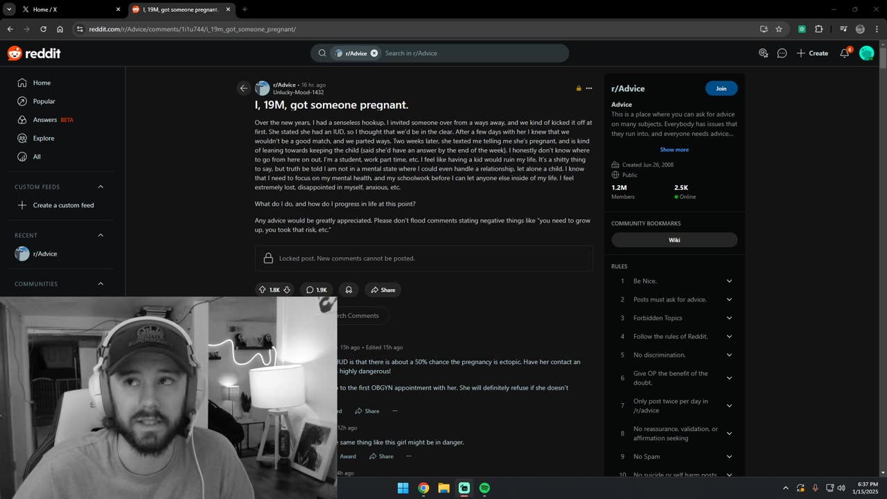 "I, 19M, got someone pregnant." | Squink Advises Reddit