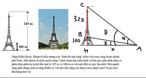 Toán 12: Tháp Eiffel (Paris, Pháp) là biểu tượng của "kinh đô ánh sáng" nằm ở bờ nam sông Seine