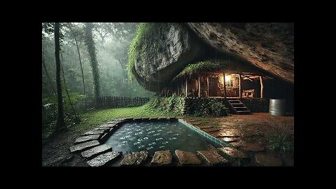 I built a warm shelter in the woods under a big rock. had a swimming pool and went hunting.