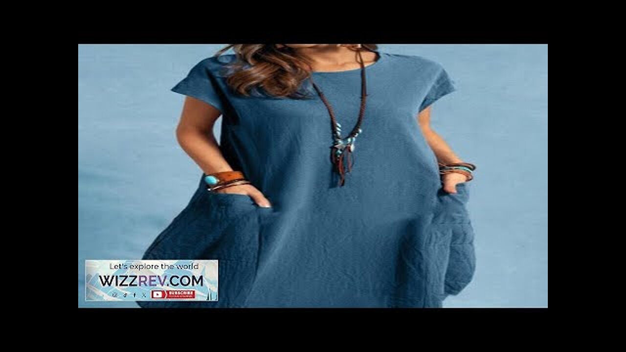 ZANZEA Plus Size Women Mid Long Dress Solid Pocket Short Sleeve Round Review