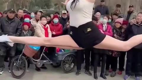 Beautiful girl's high-wire act