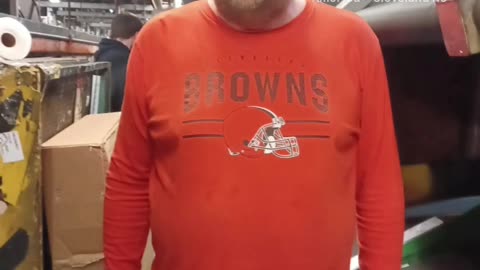 Sean McIntyre from Garfield Heights Wearing Cleveland Browns Long Sleeve Shirt