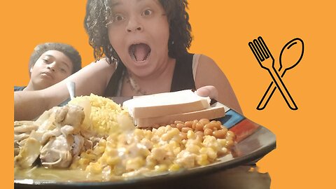 Eating My Dinner – Yellow Rice, Crockpot Chicken, Baked Beans & Corn