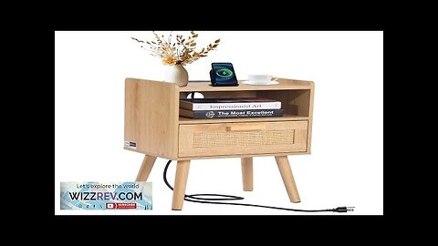 Rattan Nightstand End Table with Drawer Open Shelf Boho Bedside Table Review