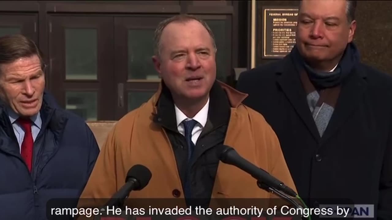 Panic in DC! Senator Adam Schiff gives speech in front of FBI building during Patel confirmation