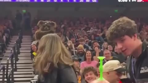 Utah Jazz Mascot having fun with a fan