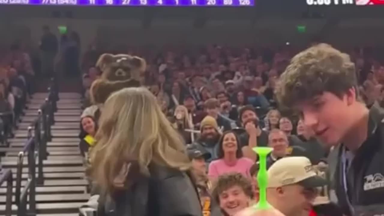 Utah Jazz Mascot having fun with a fan