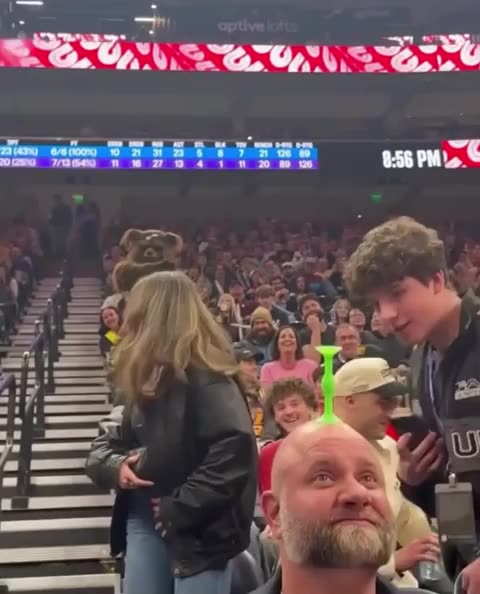 Utah Jazz Mascot having fun with a fan