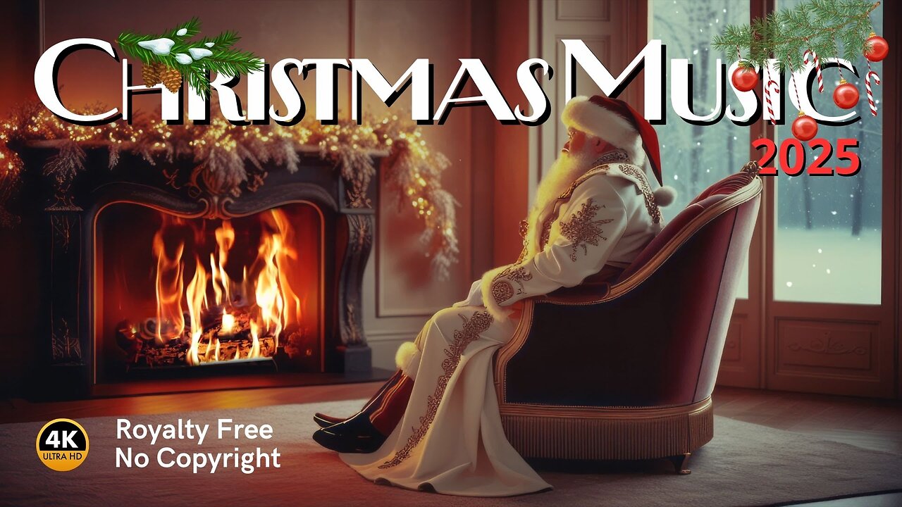 Relaxing Christmas Music | Royalty-Free with Santa and Cozy Fireplace Ambience 🎄