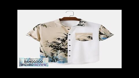 Mens Ink Bamboo Print Patchwork Button Up Short Sleeve Shirts White Review