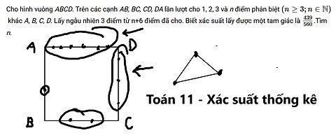 Toán 11: Cho hình vuông ABCD. Trên các cạnh AB, BC, CD, DA lần lượt cho 1, 2, 3 và n điểm phân biệt