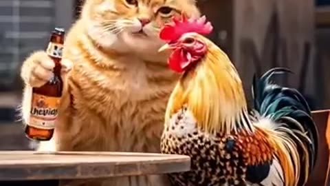 Chubby ornge cht ccokes chiken in the cutest way #orangecat #cookingcati