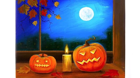 Halloween Pumpkin Painting Tutorial _ Halloween Painting on canvas for beginners