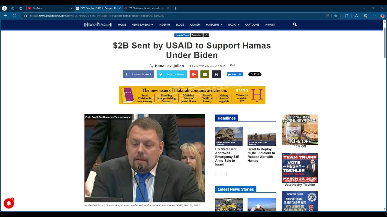 USAID being given to Islamic terrorists who persecute Jews and Christians