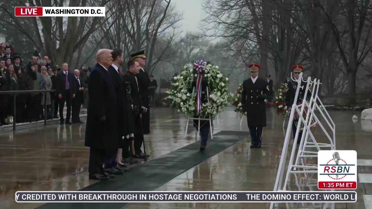 President Trump and VP-Elect JD Vance place the wreath at the Tomb of the Unknown Solider