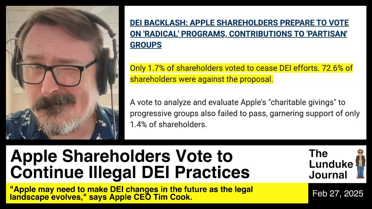 Apple Shareholders Vote to Continue Illegal DEI Practices