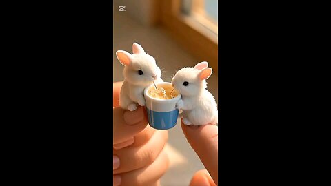 "Cutest Tiny Bunnies Sharing a Drink! ☕🐰 | Too Adorable to Handle!"