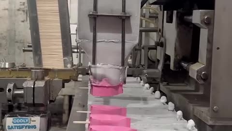 "🍦 Satisfying Pink Ice Cream ASMR: Watch the Hypnotizing Manufacturing Process Unfold!"