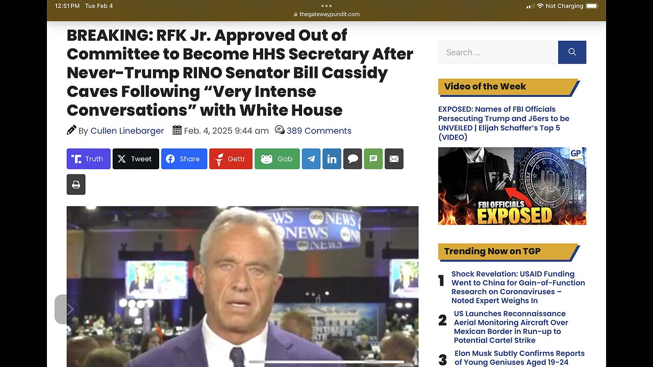 RFK Jr. Approved Out of Committee to Become HHS Secretary After Never-Trump RINO Senator Caves