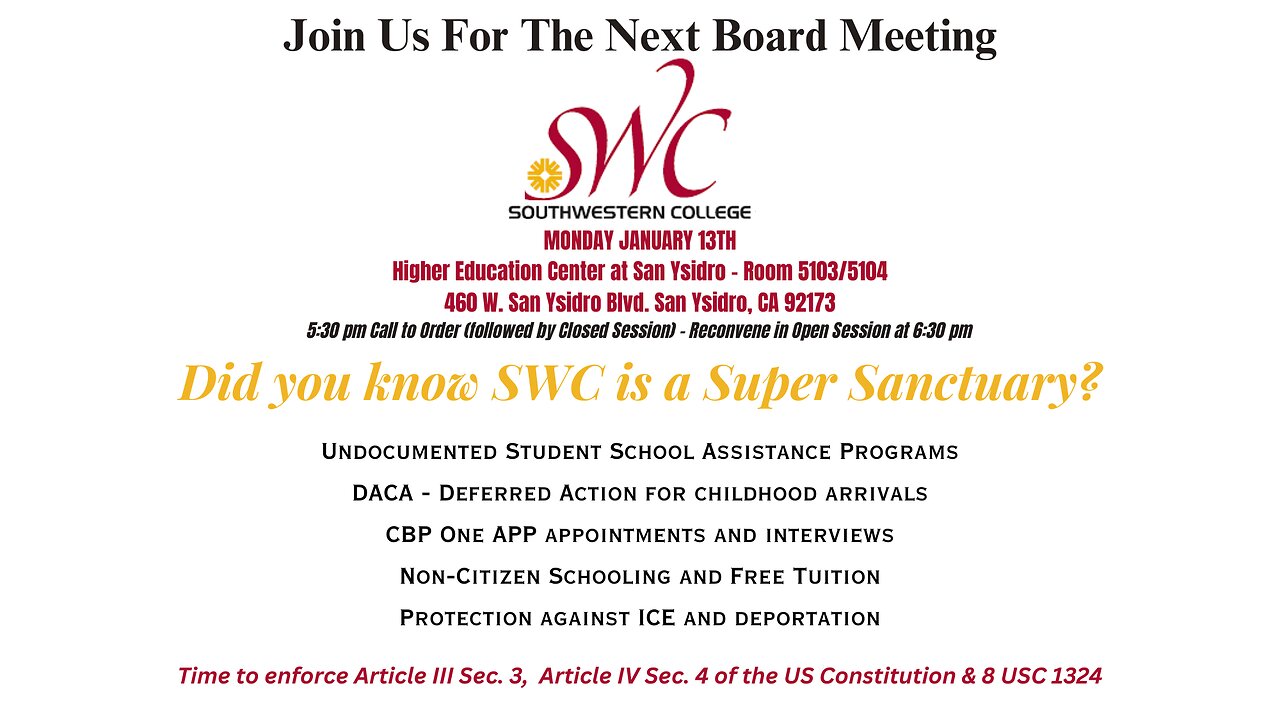 Eye of the STORM LIVE-> Southwestern College Board Meeting January 13, 2025