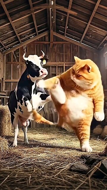 fighting cow Vs cat lover #fighting