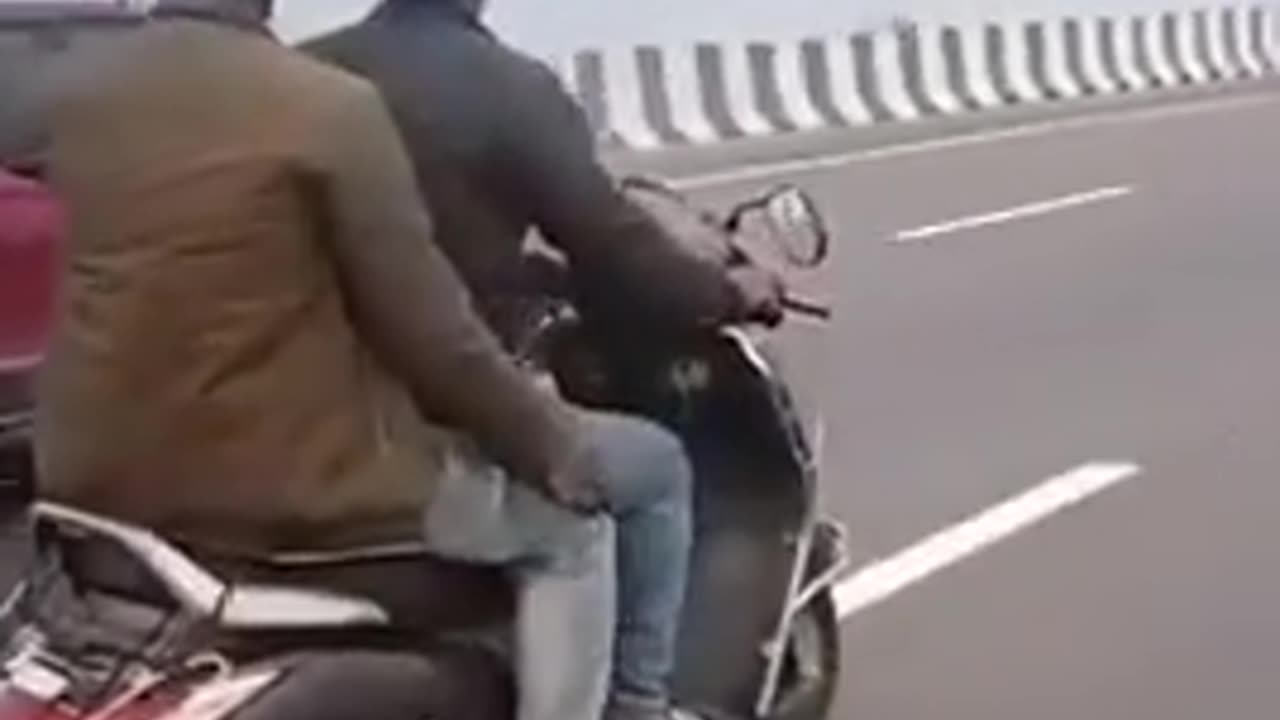 Car Shoves Moped For Kilometers